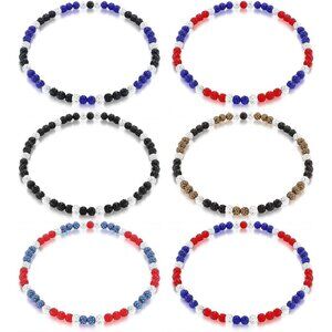 6 Pack Unisex Baseball Rhinestone Beaded Necklace 18in Bling Jewelry Set